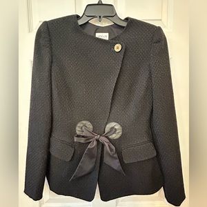 Armani Collezioni Size 4 Bow Tie Waist Navy Blue Wool Blazer Jacket